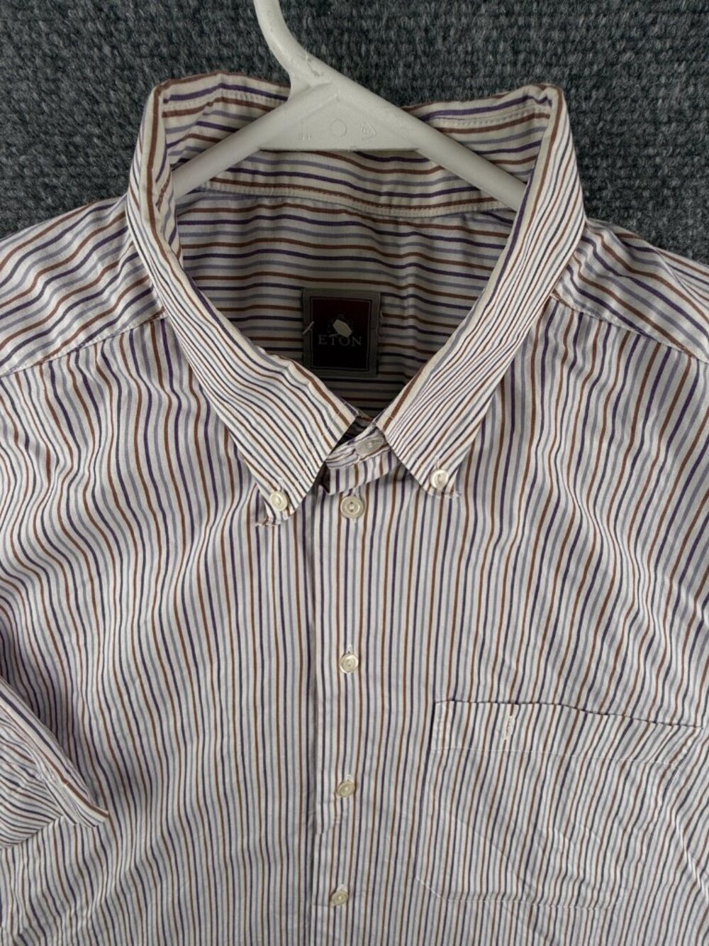 Eton Button Up Shirt Short Sleeve Men Cotton Pocket Colorful Striped Size